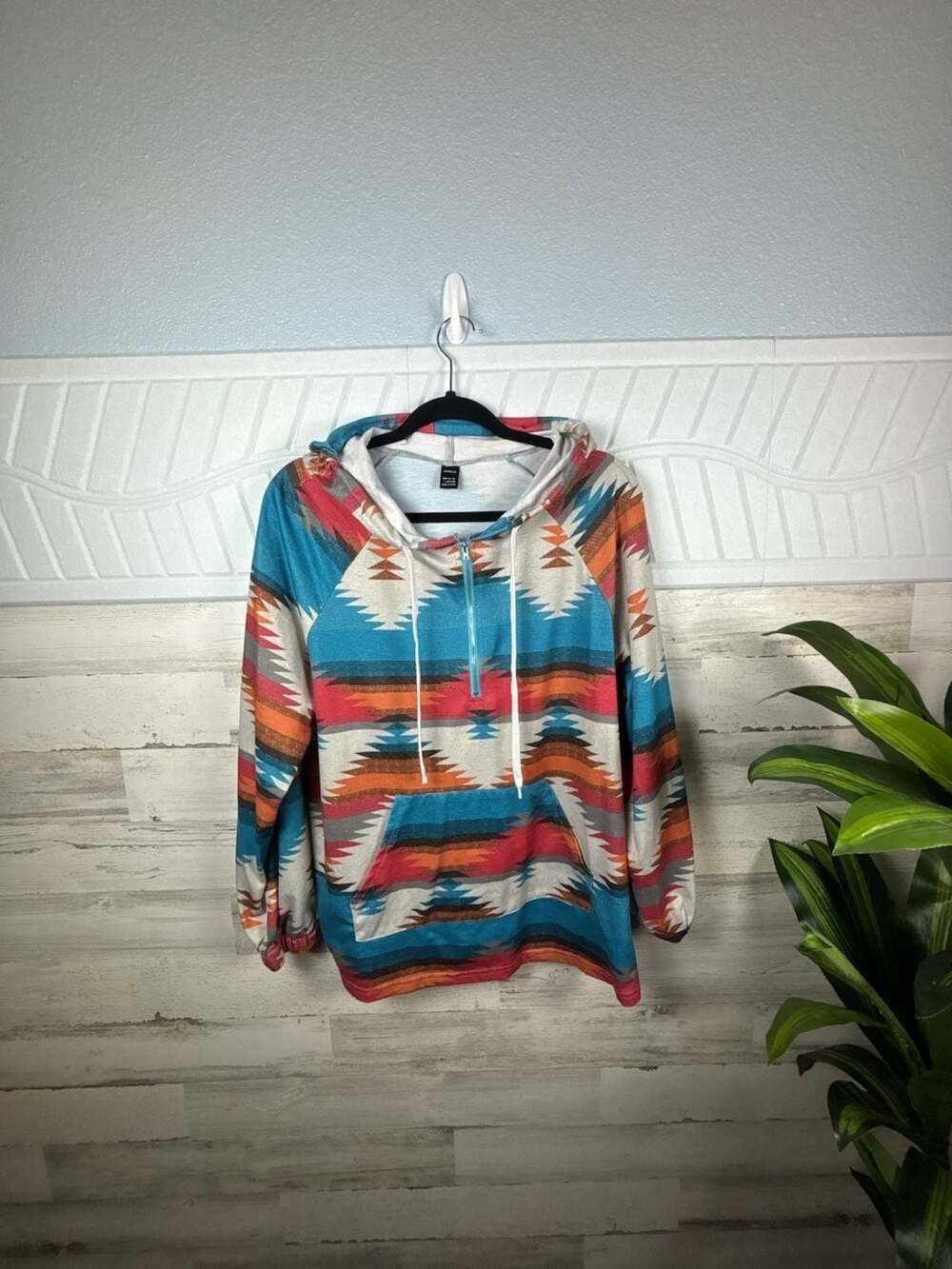 Ranlege Women's Size L Southwest Print Quarter Zip Hoodie